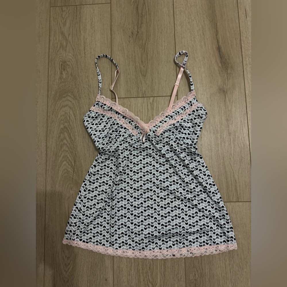 Marilyn Monroe Black & White Chevron Cami with Blush Trim